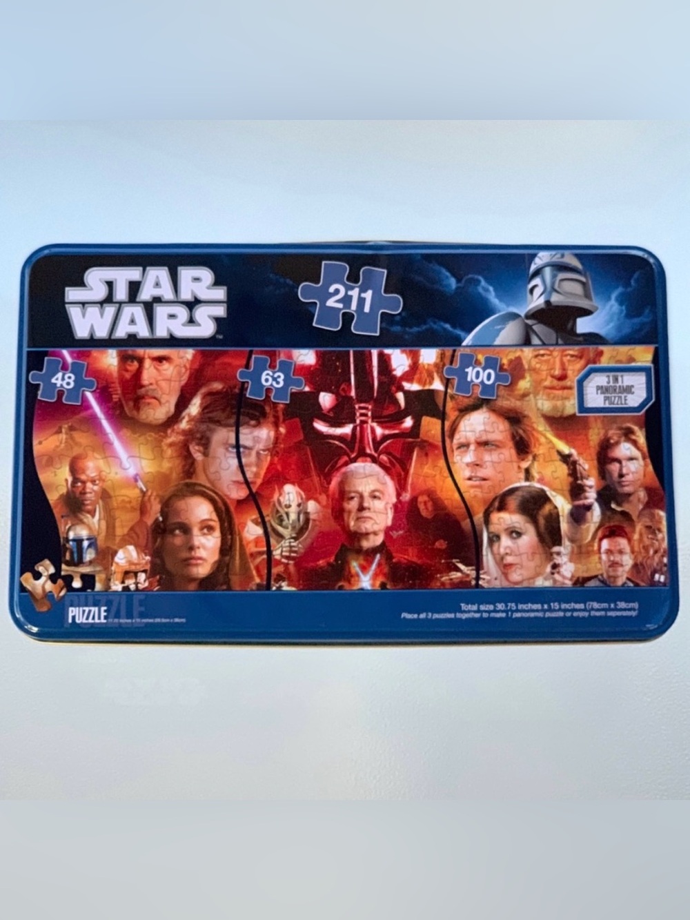 Star Wars 3 in 1 Panoramic 211 Piece Jedi Sith Classic Puzzle in Collectible Tin